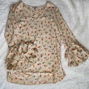 JODIFL Small Tan/Cream Long Sleeve Blouse